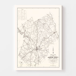 Vintage Map of Kershaw County, South Carolina 1938