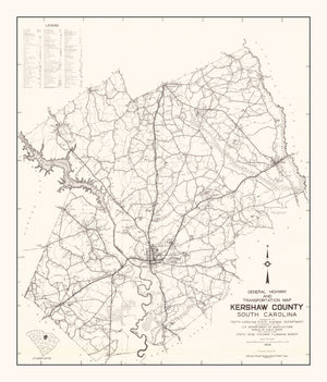 Vintage Map of Kershaw County, South Carolina 1938