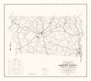 Vintage Map of Chester County, South Carolina 1938