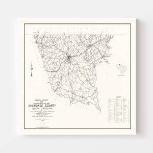 Vintage Map of Cherokee County, South Carolina 1938