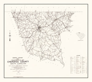 Vintage Map of Cherokee County, South Carolina 1938