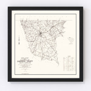 Vintage Map of Cherokee County, South Carolina 1938