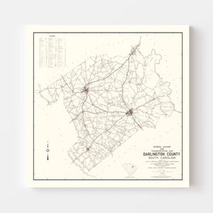 Vintage Map of Darlington County, South Carolina 1938