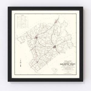 Vintage Map of Darlington County, South Carolina 1938