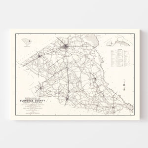 Vintage Map of Florence County, South Carolina 1938