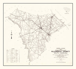 Vintage Map of Allendale County, South Carolina 1938