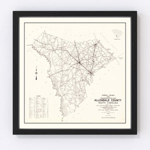 Vintage Map of Allendale County, South Carolina 1938