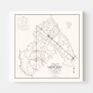 Vintage Map of Hampton County, South Carolina 1938