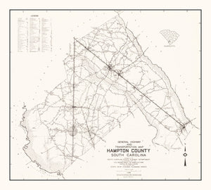 Vintage Map of Hampton County, South Carolina 1938