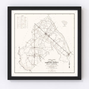 Vintage Map of Hampton County, South Carolina 1938