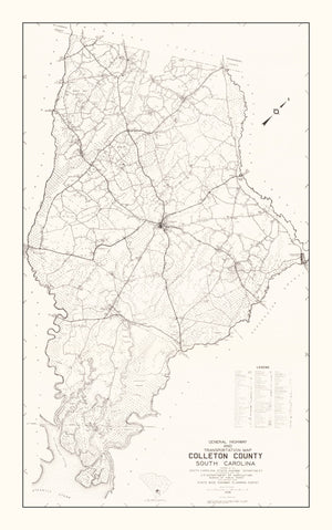 Vintage Map of Colleton County, South Carolina 1938