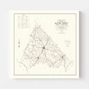 Vintage Map of Dillon County, South Carolina 1938