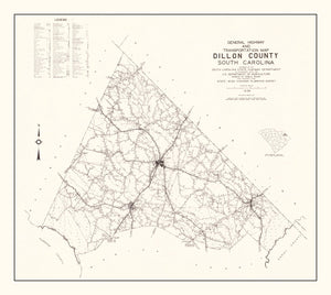 Vintage Map of Dillon County, South Carolina 1938