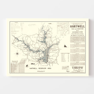Vintage Hartwell Dam & Reservoir Map 1964