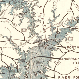 Vintage Hartwell Dam & Reservoir Map 1964