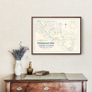 Vintage Fishermans Map of Santee Cooper Reservoir 1944