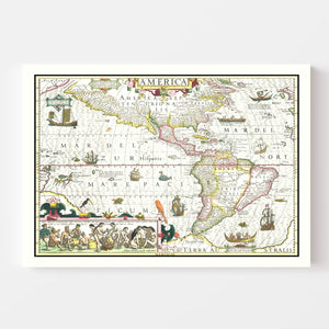 Vintage Map of America 1606