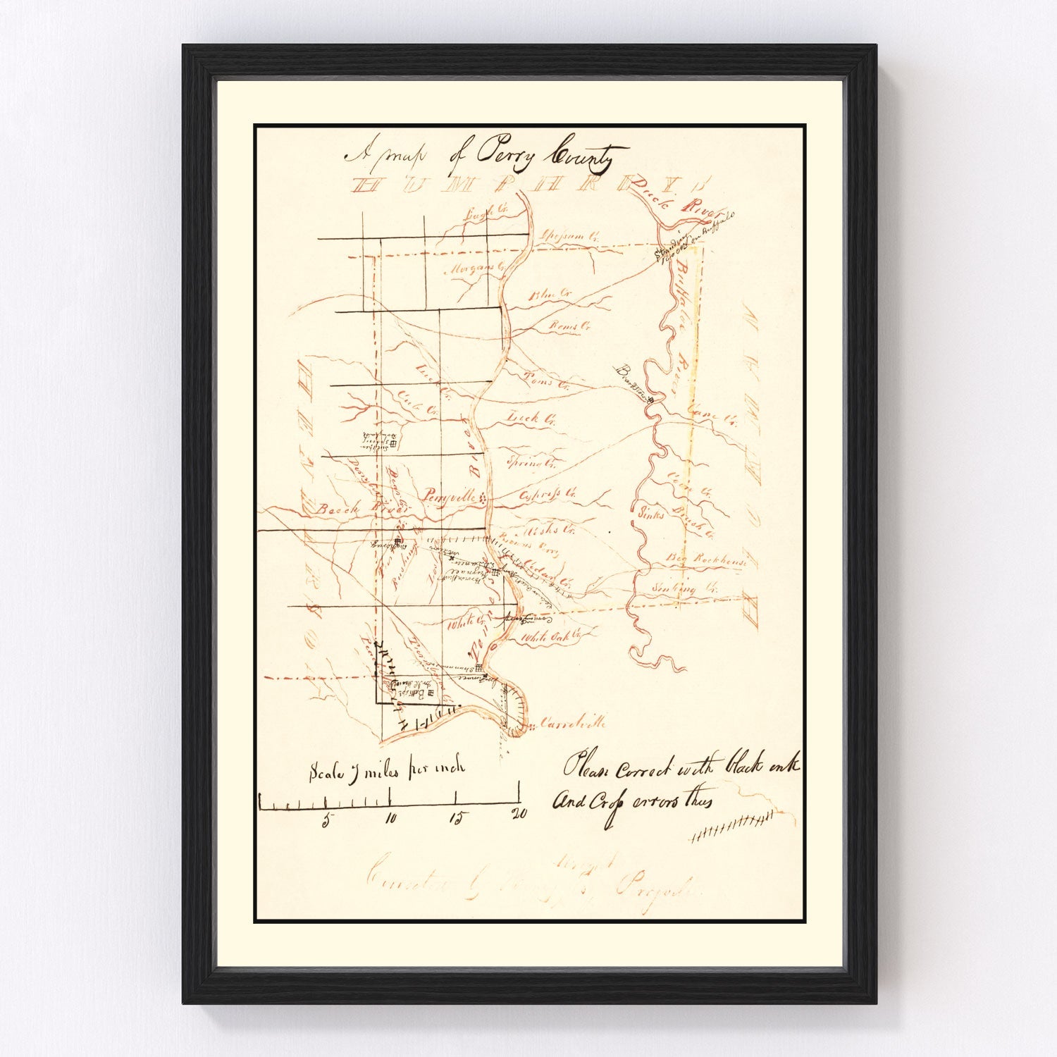 Vintage Map of Perry County, Tennessee 1842