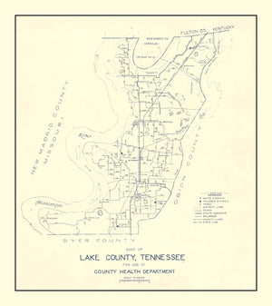 Vintage Map of Lake County, Tennessee 1930