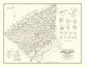 Vintage Map of Greene County, Tennessee 1938