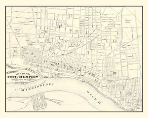 Vintage Map of Memphis, Tennessee 1872