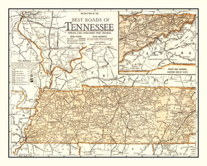 Vintage Map of Tennessee 1920