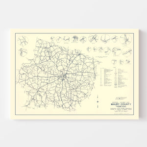 Vintage Map of Maury County, Tennessee 1951
