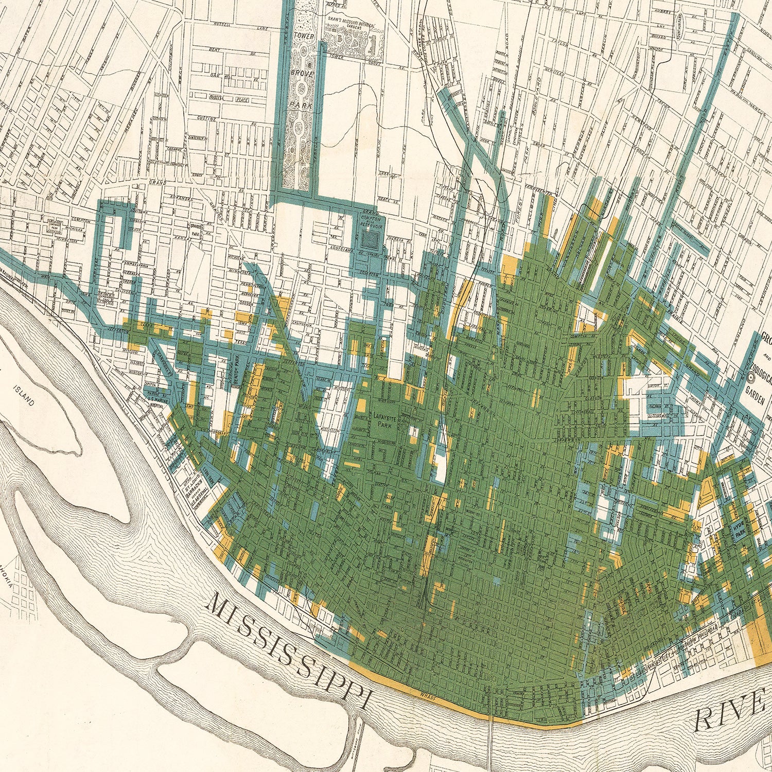 Vintage Map of Saint Louis, Missouri 1884
