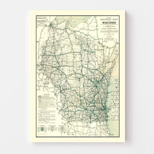 Vintage Map of Wisconsin 1927