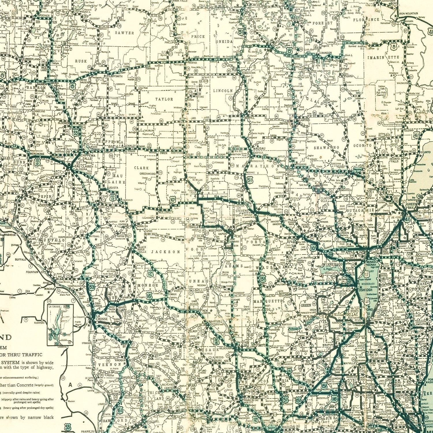 Vintage Map of Wisconsin 1927