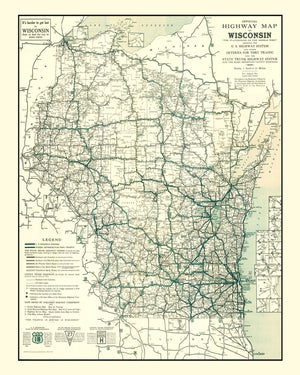 Vintage Map of Wisconsin 1927