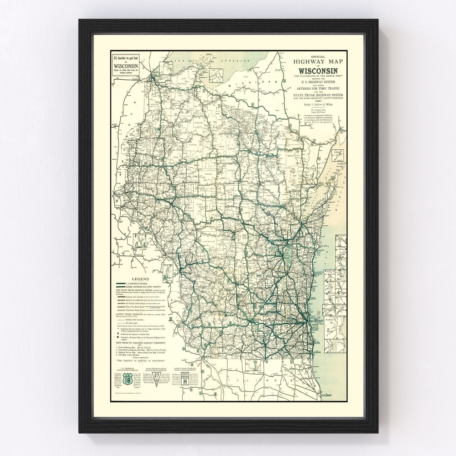 Vintage Map of Wisconsin 1927