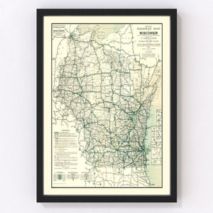 Vintage Map of Wisconsin 1927