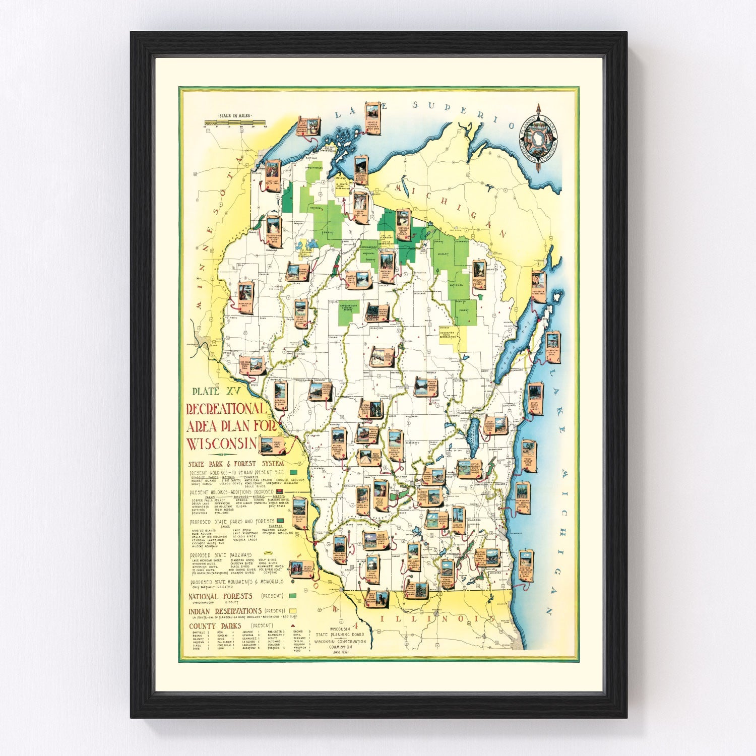 Vintage Map of Wisconsin 1939