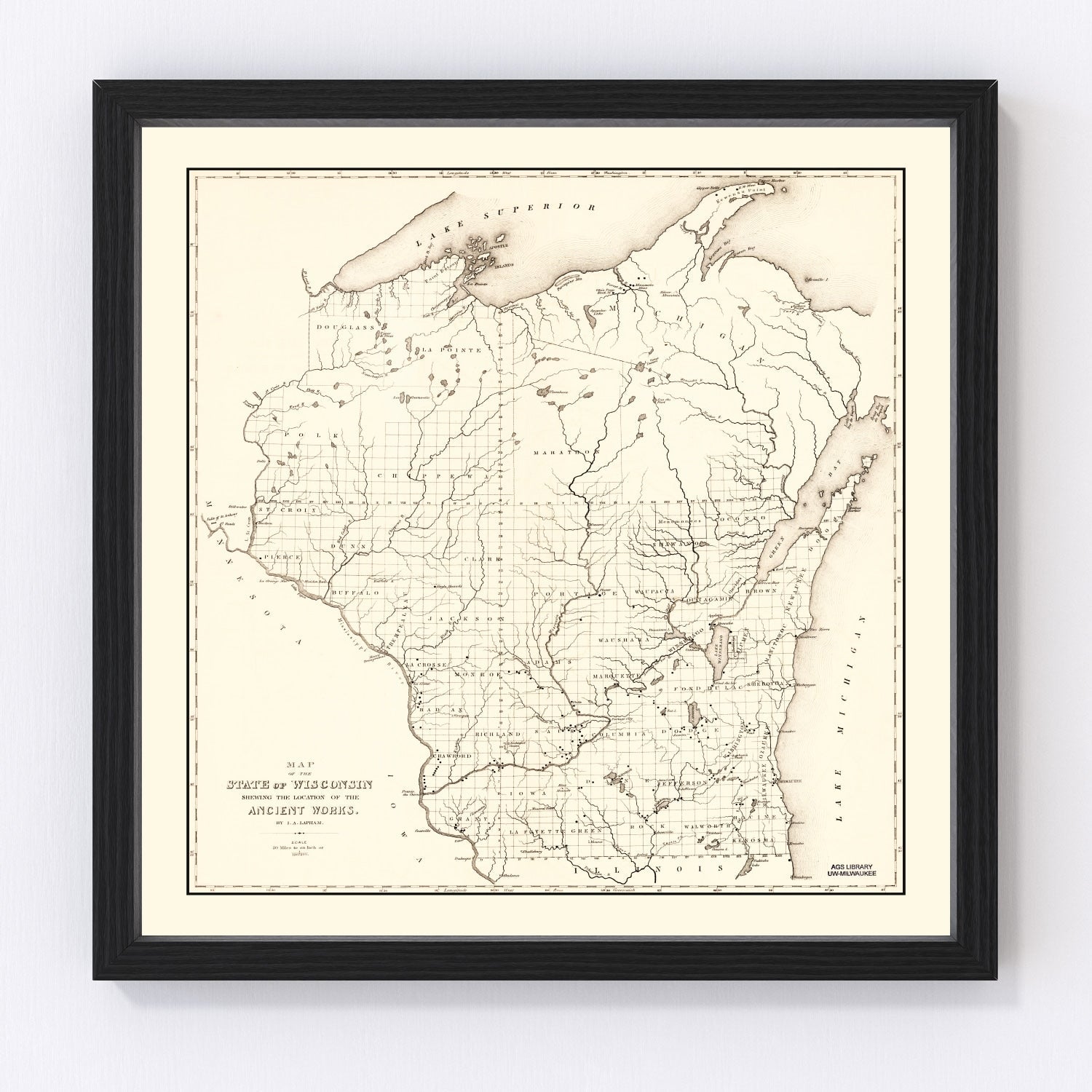 Vintage Map of Wisconsin 1855