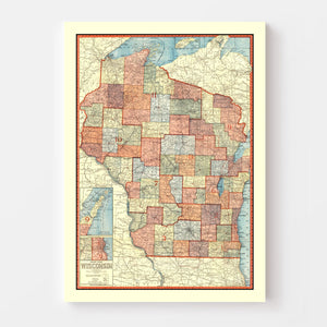 Vintage Map of Wisconsin 1907