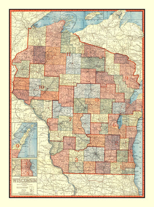 Vintage Map of Wisconsin 1907