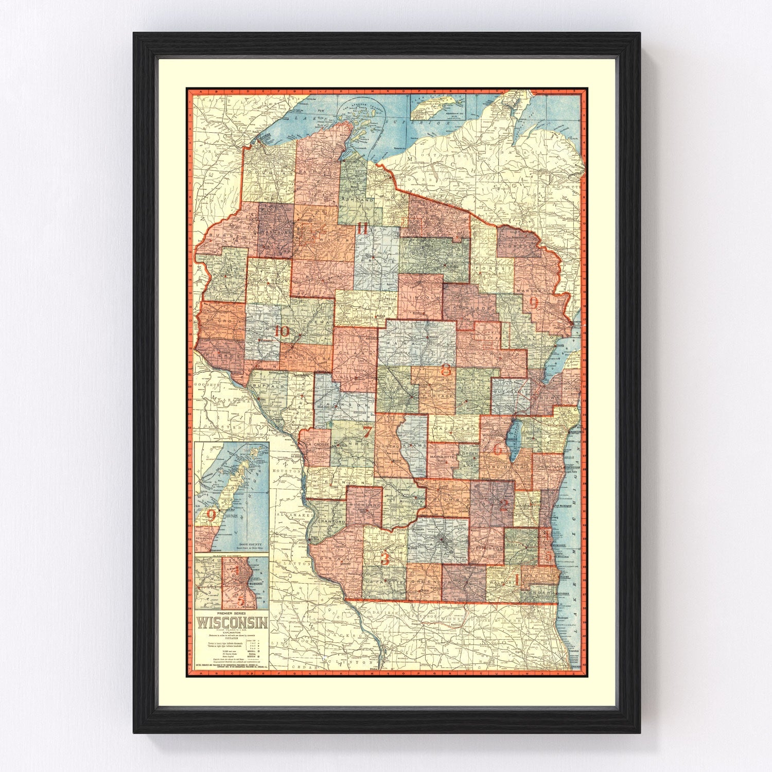 Vintage Map of Wisconsin 1907