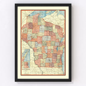 Vintage Map of Wisconsin 1907