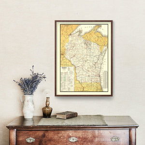 Vintage Railroad Map of Wisconsin 1908