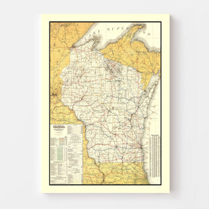 Vintage Railroad Map of Wisconsin 1908