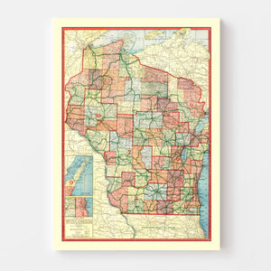 Vintage Map of Wisconsin 1913