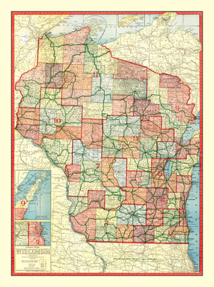 Vintage Map of Wisconsin 1913
