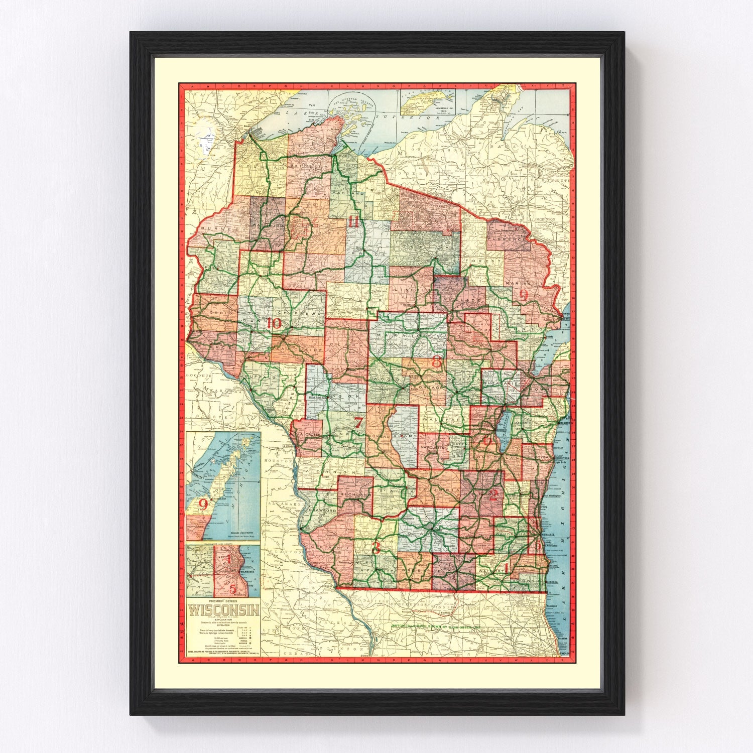 Vintage Map of Wisconsin 1913