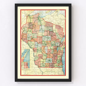 Vintage Map of Wisconsin 1913