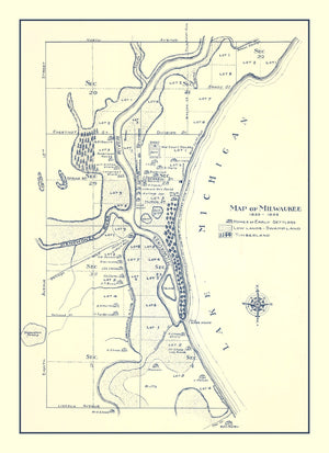 Vintage Map of Milwaukee, Wisconsin 1836