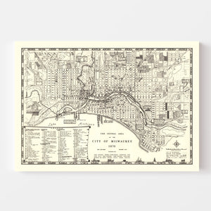 Vintage Map of Milwaukee, Wisconsin 1870