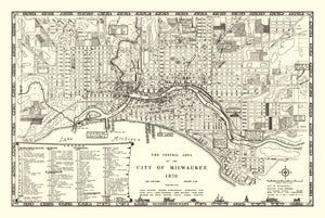 Vintage Map of Milwaukee, Wisconsin 1870