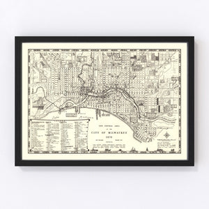 Vintage Map of Milwaukee, Wisconsin 1870