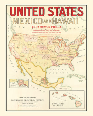 Vintage Missions of the Methodist Episcopal Church Map 1898